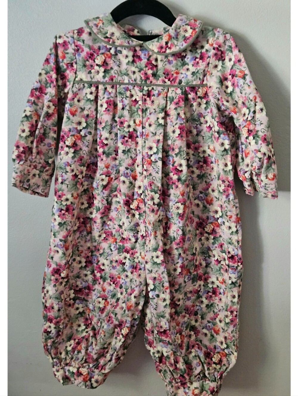 Vintage Rags Land 12M Floral Corduroy Romper USA Peter Pan Collar Cottagecore !!